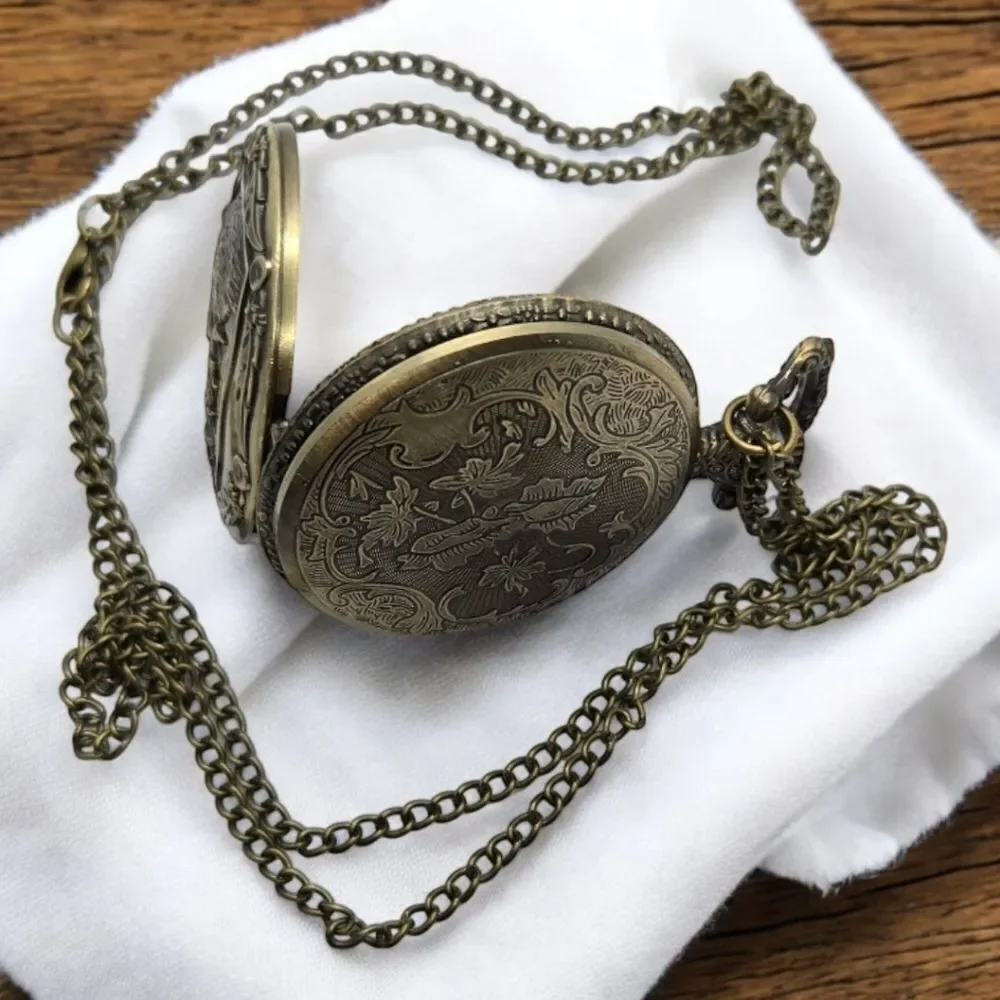 Steampunk Viking Wolf Pocket Watch Antique Bronze Norse Engraved Quartz Chain